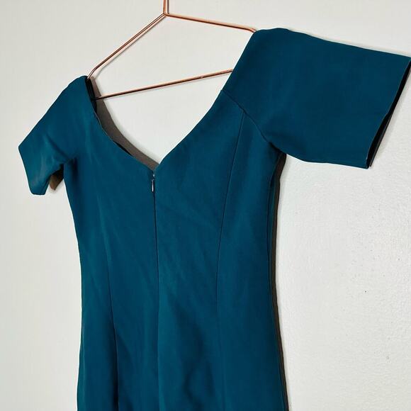 CINQ A SEPT Teal Jolie Off The Shoulder Sheath Bodice Fully Lined Dress Size 6 - Picture 10 of 11